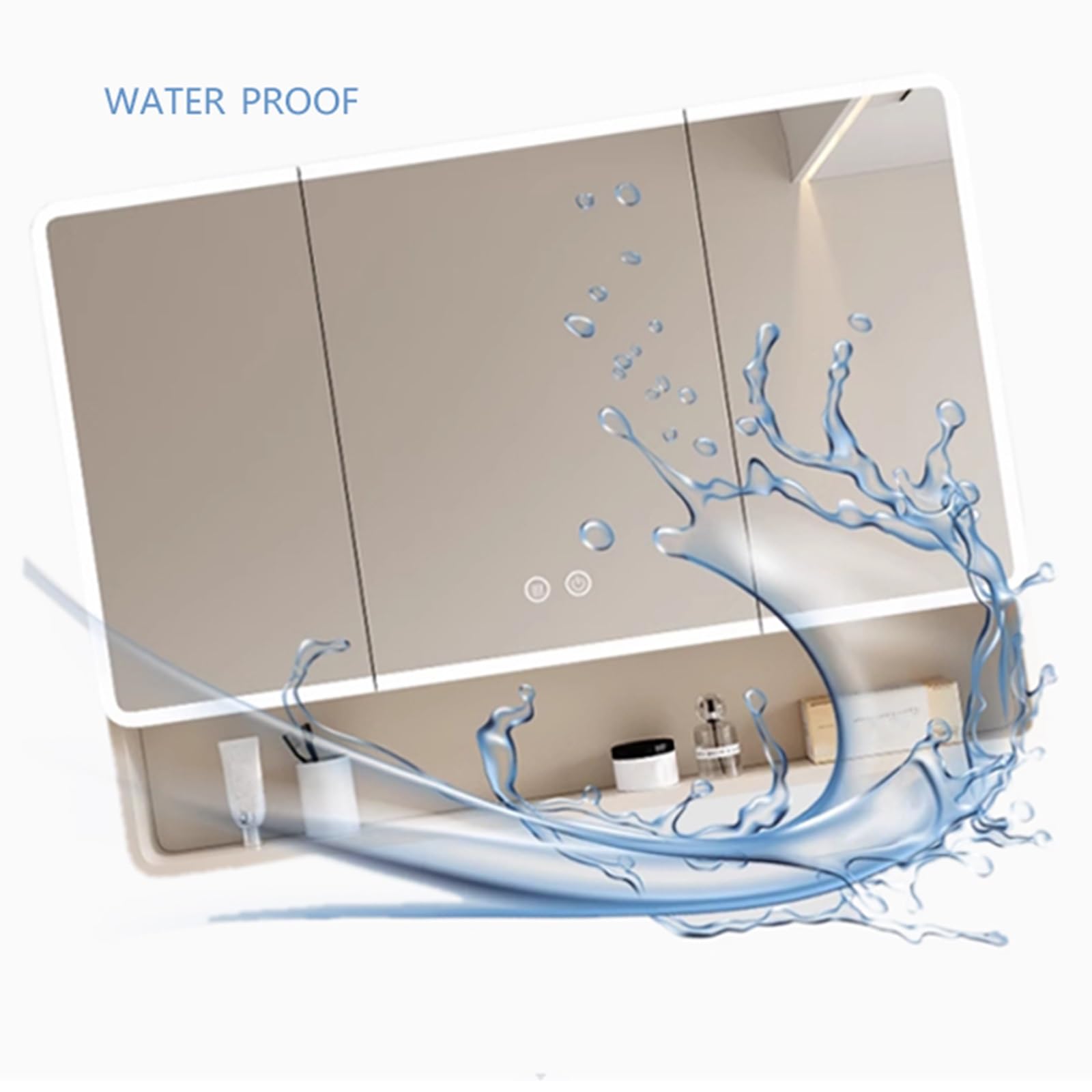 Armadietto da bagno con specchio a LED con funzione antiappannamento, dimmerabile continuamente, cambiamento di colore, 2 uscite, bianco, 80 x 88 cm, soluzione moderna per riporre oggetti con ripiani