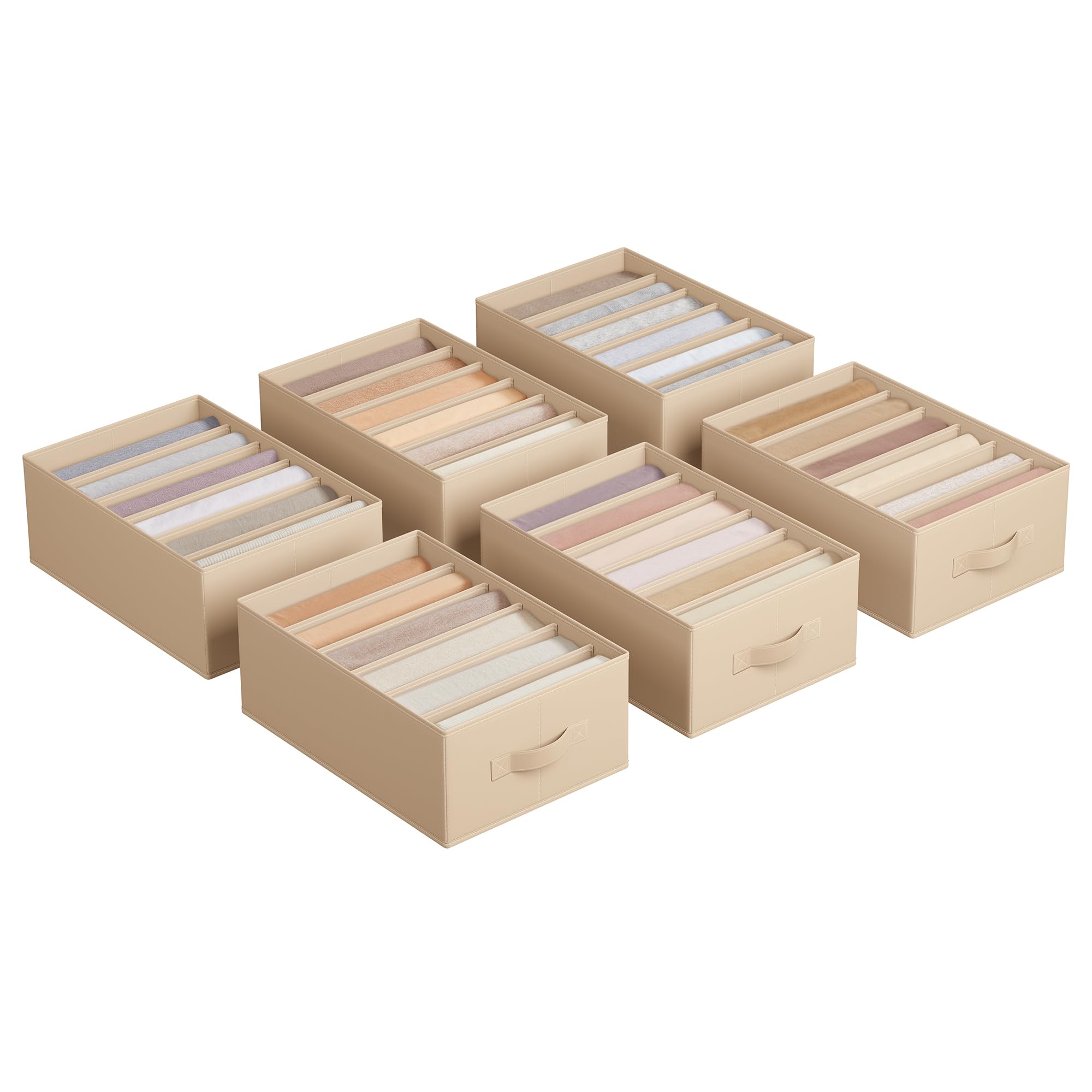 SONGMICS Kleiderschrank-Organizer 6er Set, Aufbewahrungsbox 6 Fächer, Schubladen-Ordnungssystem, Ordnungsboxen faltbar, 42 x 30 x 17 cm, für Hosen, Kleidung, sandbeige RUS009K02