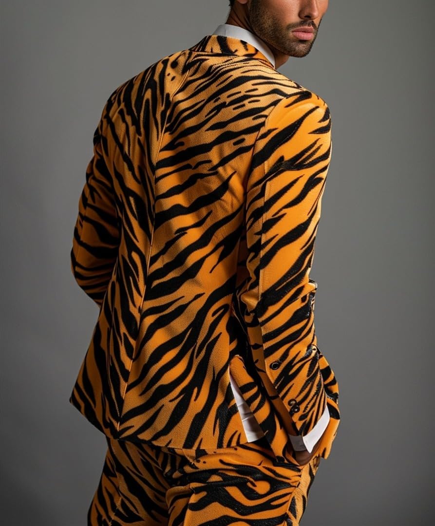 Da uomo 2 Pezzi Stampa Tigre Set Abito Arancione Nero Motivo Tigre Smoking