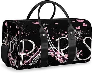Paris Tower Love Flowers Travel Duffel Bag for Women Men Large Capacity Overnight Weekender Bags for Lightweight Waterproof Sport Gym Bag for Workout Yoga Swim