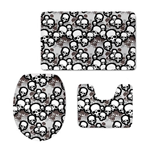 Coloranimal Badezimmer-Set 3-teilige Niedliches Totenkopfmuster Duschmatte WC-Konturteppich mit WC-Deckelbezug Modern skull design-8