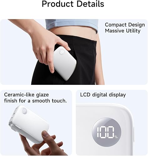 Miniatura 8 de HOU Banco de energía con cable USB-C retráctil integrado, carga rápida PD de 35 W de 10000 mAh y enchufe plegable, mini cargador portátil 3 en 1