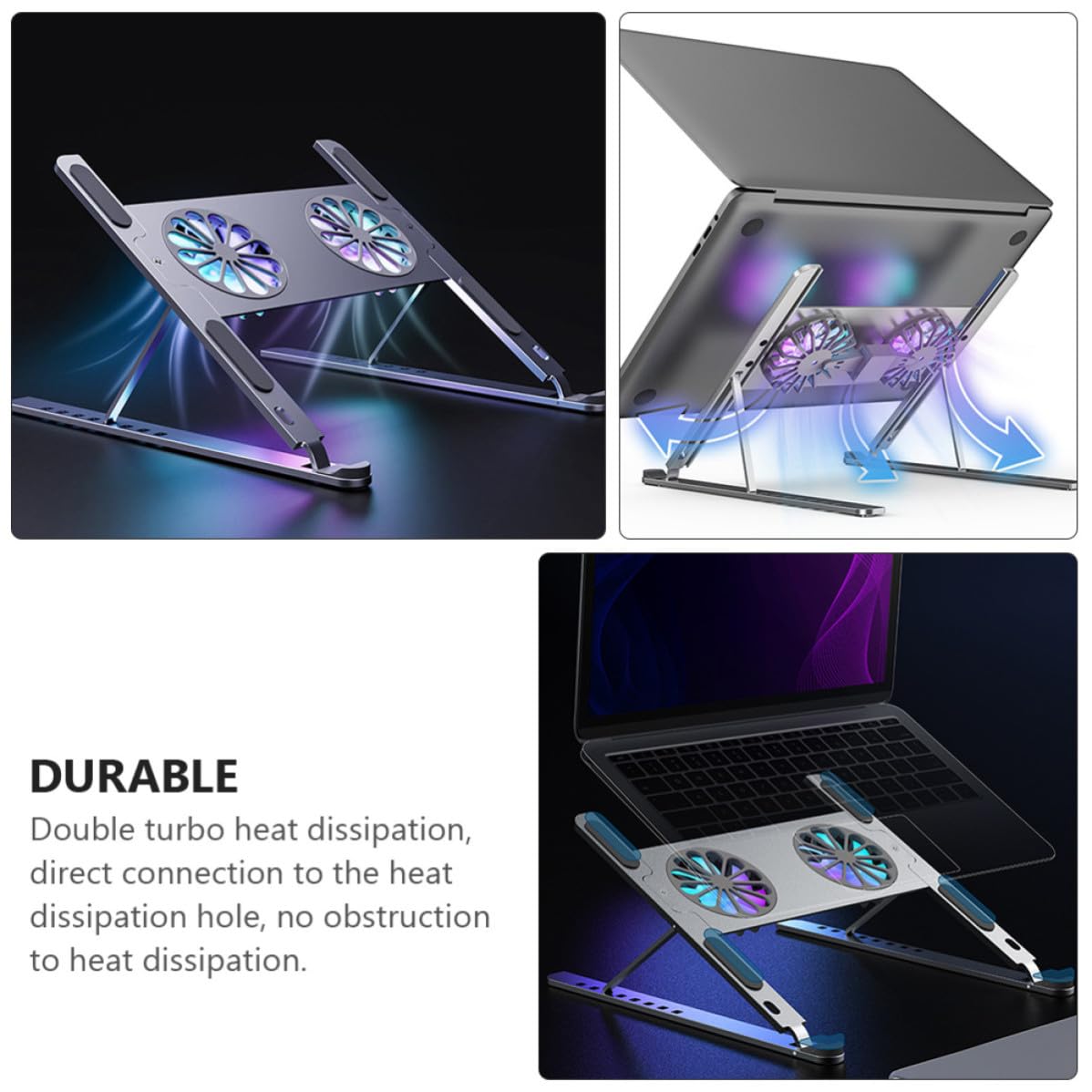 VALICLUD Enfriador de Portátil Ajustable de Aleación de Aluminio Ventilador LED y Conexión Directa para Disipación de Calor, Soporte Seguro para Juegos y Trabajo