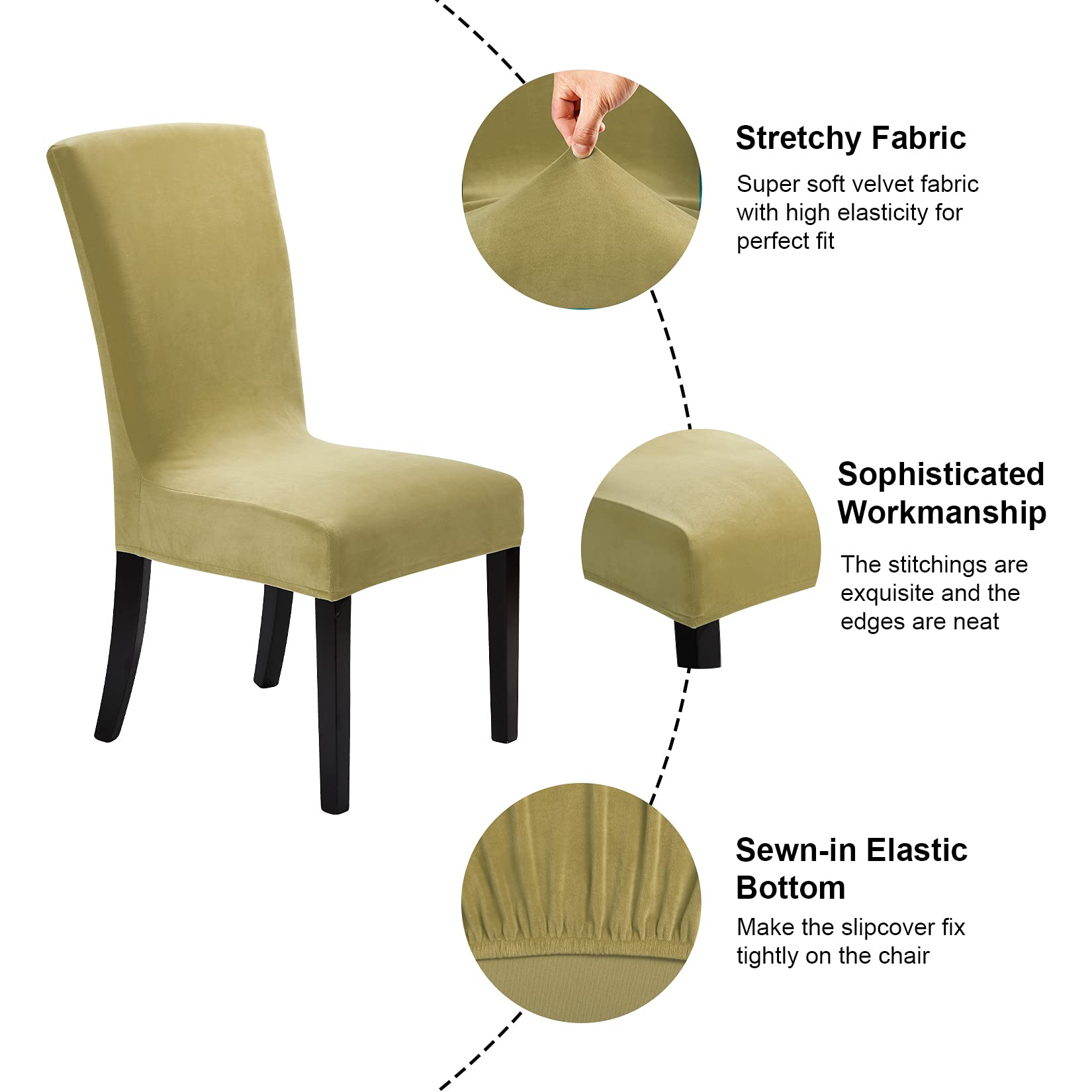 Lot de 6 housses de chaise en velours pour salle à manger, extensibles, lavables, décoration élégante pour la maison et le banquet (champagne)