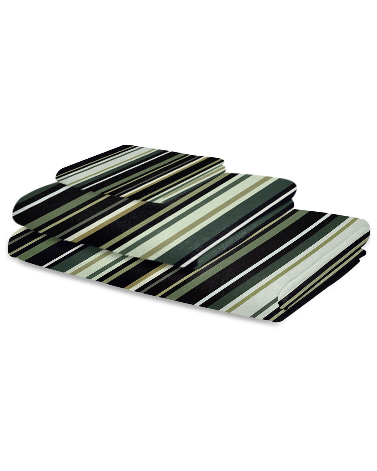 Yukro 3 Piece Bath Towel Set, Black Green Stripe 1 Bath Towel, 1 Hand Towel and 1 Wash Cloth Microfiber Towel, Highly Absorbent Ultra Soft Towels for Bathroom Pool Gym