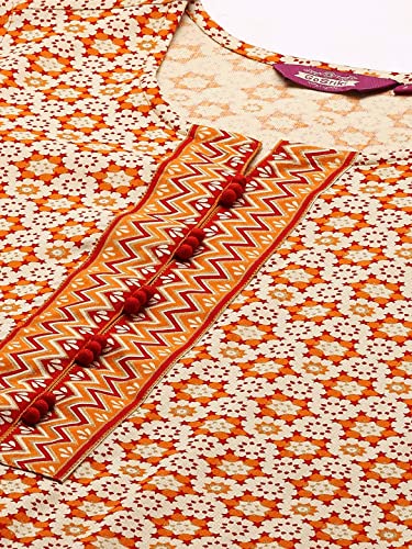 Image of ANNI DESIGNER Women's Cotton Blend Printed Straight Kurta With Pant