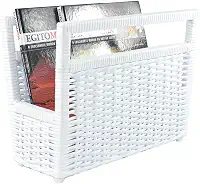 Porta Revisteiro Cesto Jornais Livros Fibra Sintética 34x30x20 - Branco