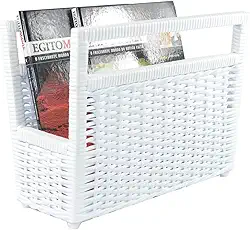 Porta Revisteiro Cesto Jornais Livros Fibra Sintética 34x30x20 - Branco