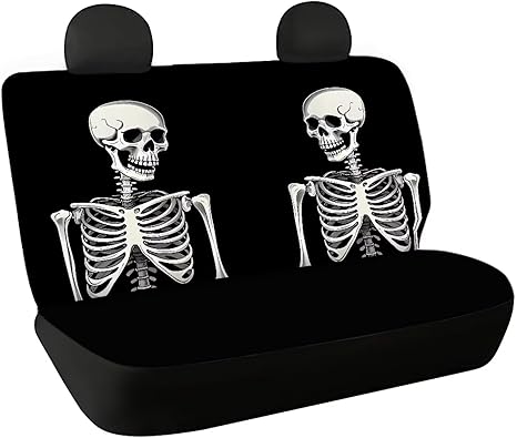 Skeleton Car Seat Covers for Rear Bench Seats Protects Against Dirt Pet Fur Dog Hair,Easy to Install with Universal Fit for Cars Trucks and SUVs Car Accessories Set