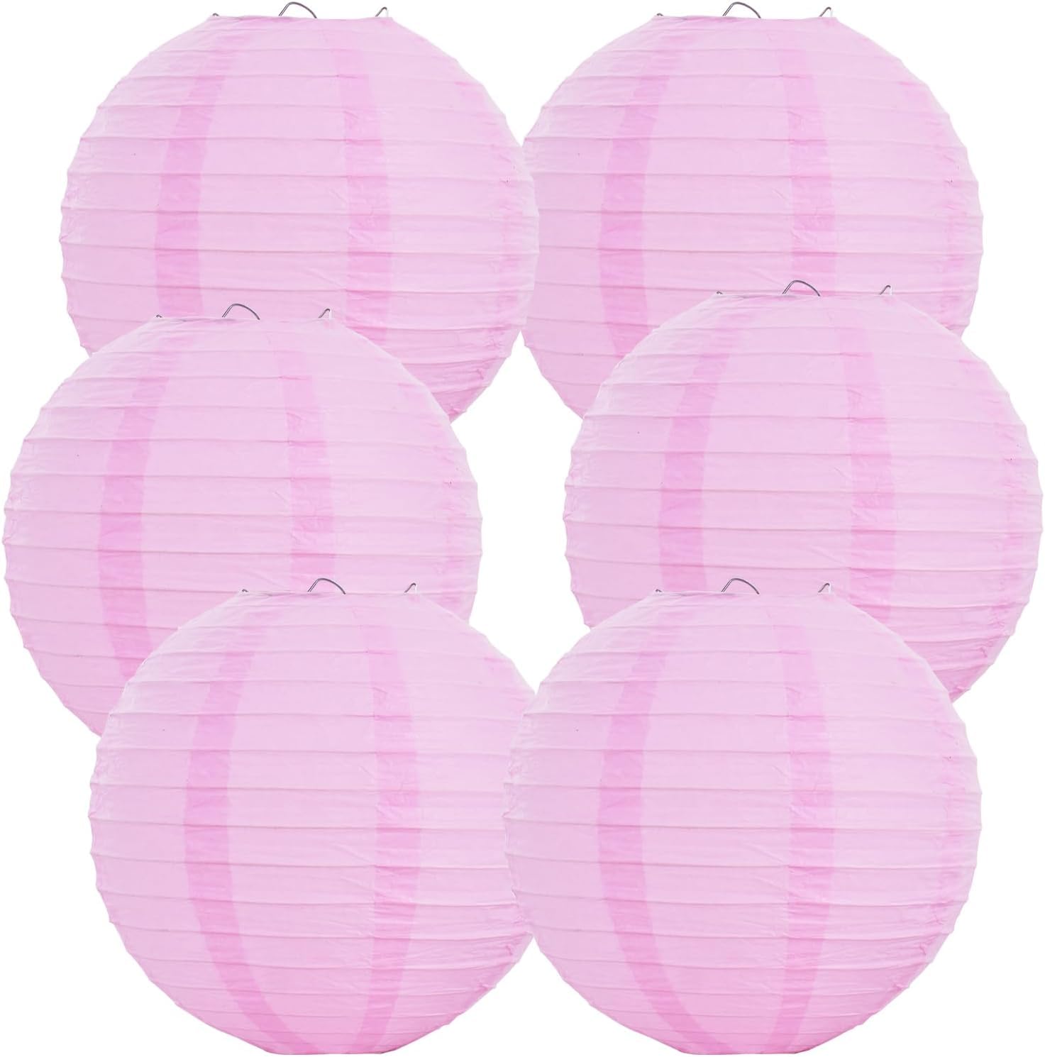 - 6-Pack Round Paper Lanterns - Decorative Hanging Lamps for Parties, Weddings, Showers, Holidays & Home Decoration (Pink, 10 Inch)