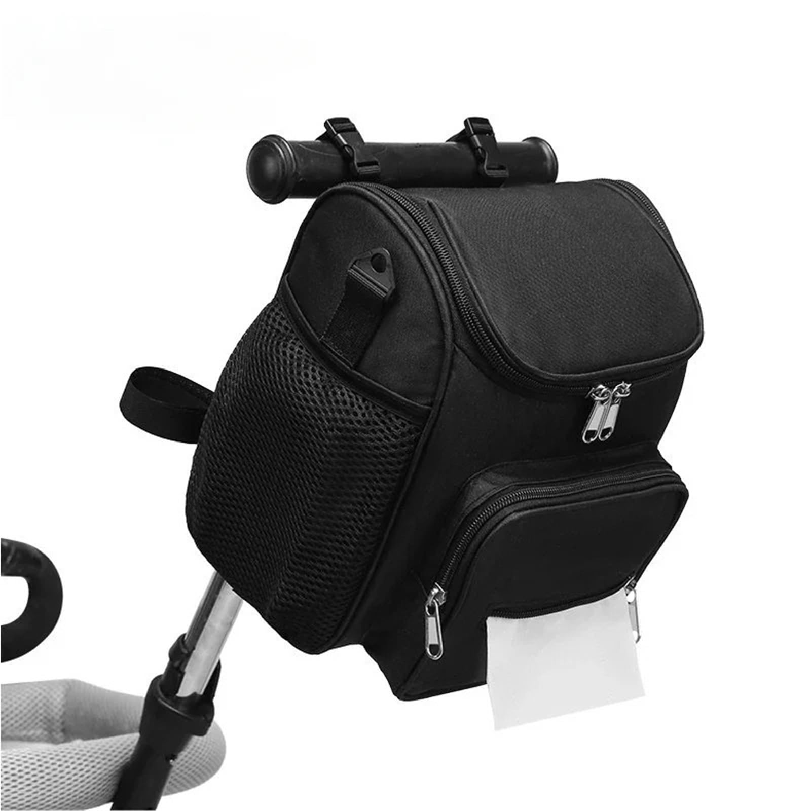 Kinderwagen Windel Organizer Tasche Große Kapazität Mama Reisetasche Windel Taschen Kinder Warenkorb Hängen Taschen Trolley Zubehör(Black)