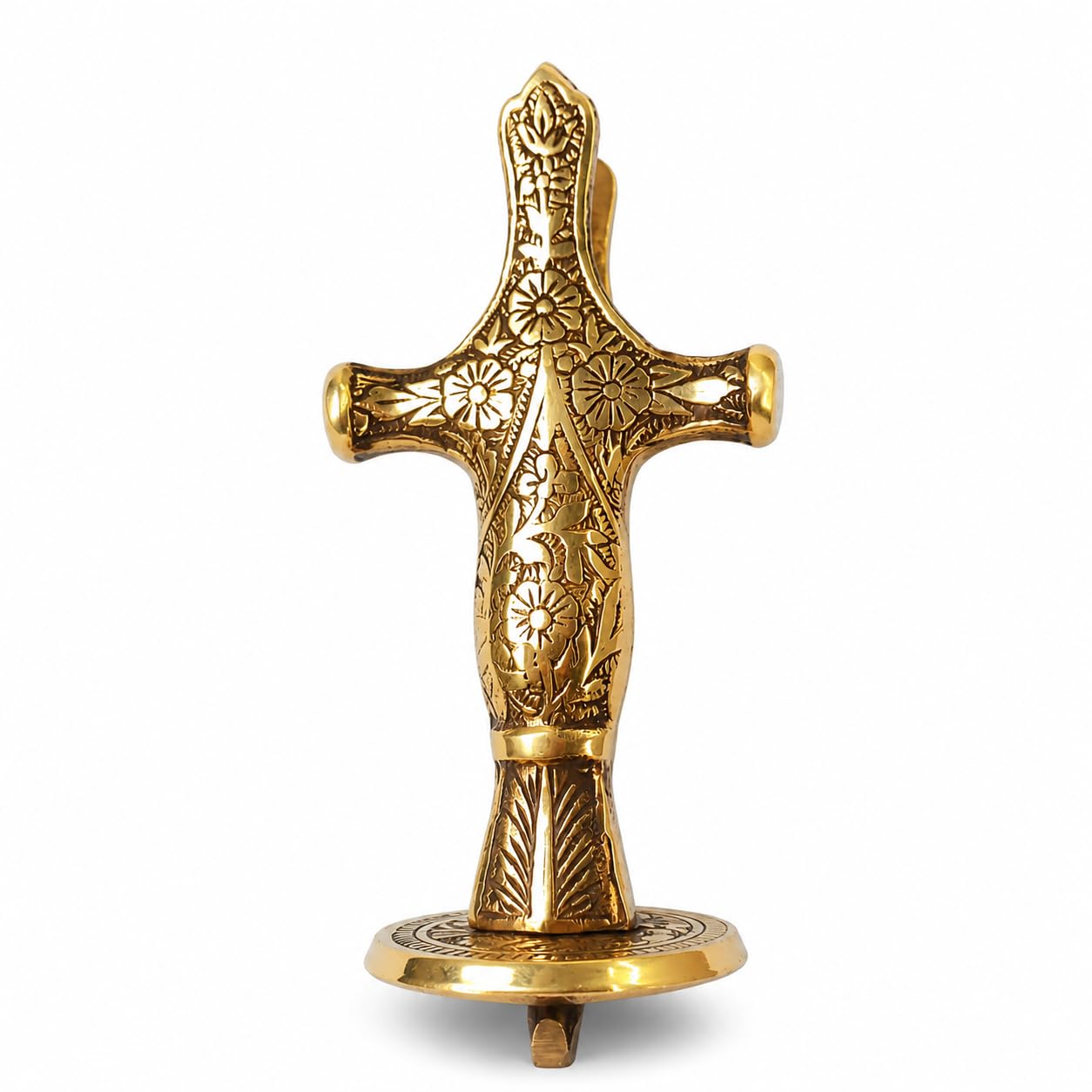Brass Sword Handle Hilt Ornate Floral Engraved Decorative Grip-image-12