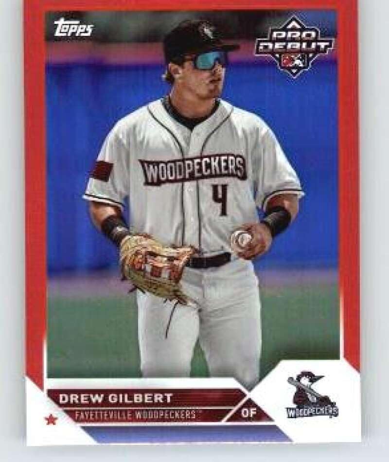 2023 Topps Pro Debut Red #PD-136 Drew Gilbert /10 Fayetteville Woodpeckers MiLB Baseball Trading Card