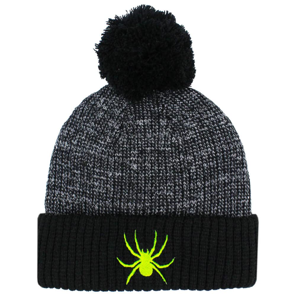 Teddyt's Grey & Neon Green/Yellow Children's Halloween Neon Spider Embroidered Bobble Hat (4-10 Years)