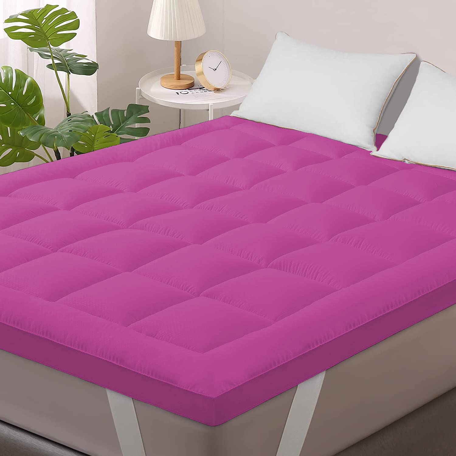 jaipur linen super soft 800 gsm microfiber mattress padding/topper for comfortable sleep-queen size bed-60 inch x 75 inch-dark pink
