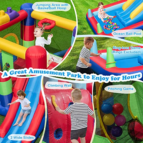 COSTWAY Inflatable Bouncy Castle, Bounce House with 2 Slides, Climbing Wall, Ocean Balls and Carrying Bag, Blow up Jumper for Kids 3-10 Years Old, 480 x 325 x 210cm - Image 2