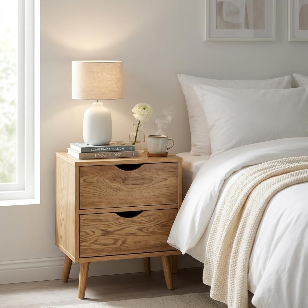 Comodino in legno naturale 2 cassetti stile scandinavo - ULANLEN Naturale
