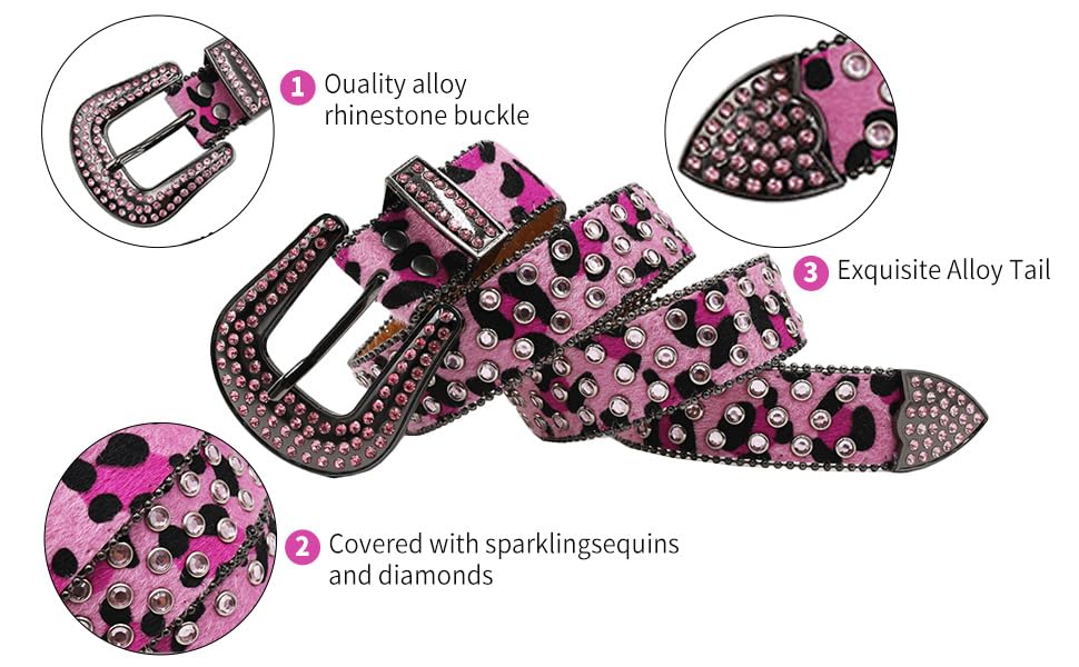 Rhinestone Belt Leopard Print Bling Belts For Women Luxury BB Y2K Cowgirl Belts for Jeans, Festival Gifts Belt3