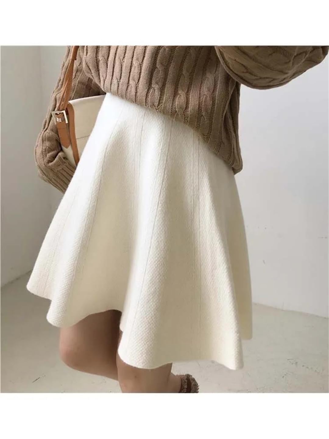 Lmtossey Minigonne invernali a maglia da donna a vita alta gonna plissettata