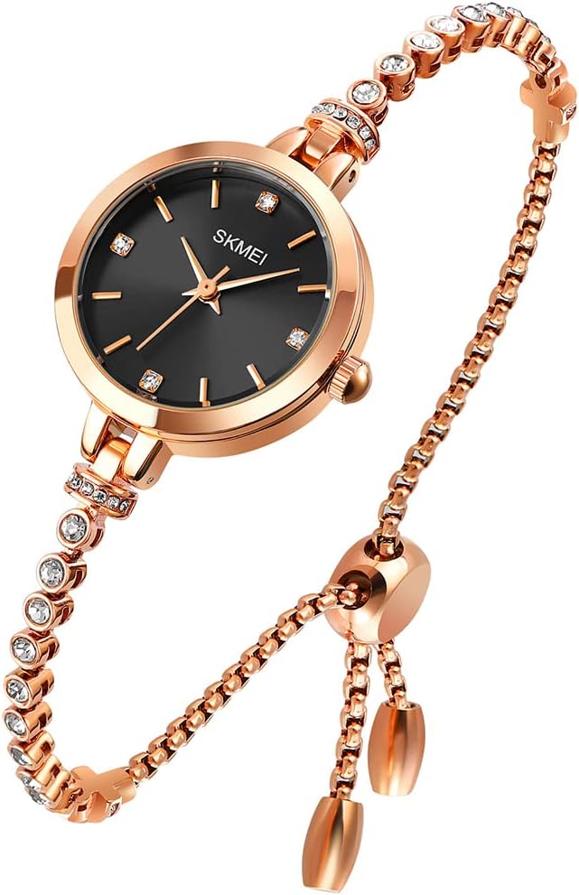 SKMEI Women Watches Bracelet Diamond Ladies Female Small Rose Gold Fashion Luxury Thin Waterproof Analog Quartz Casual Girls Wife Gifts Silver Wrist Watch