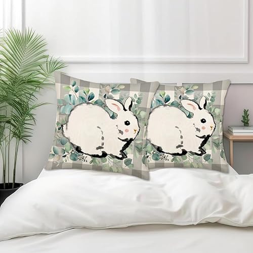 Miniatura 4 de Xihomeli Juego de 2 fundas de almohada decorativas de conejo de Pascua de 22 x 22 pulgadas, fundas de almohada decorativas de primavera de granja