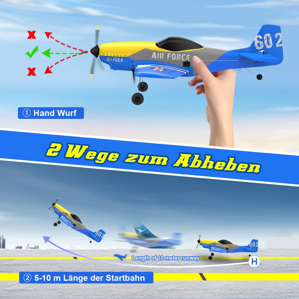 Fremego RC Flugzeug RTF,P51 3 Kanal Ferngesteuertes Flugzeug für Anfänger | 2,4GHz P-51D Mustang Kampf Flugzeugs mit 6-Achsen-Gyro-Stabilisator&2 Batterien für Erwachsene