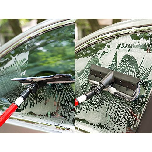 2 in 1 Telescoping Window Washing Equipment- Microfiber Cloth & Rubber Squeegee Tool- Pivoting Cleaning Head- 5ft Long Telescopic Pole- Best Cleaner for Windows/Mirror/Glass Door/Car/RV Windshield - Thumbnail 3