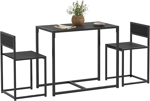 HOMCOM Juego de mesa de comedor industrial de 3 piezas para 2, mesa de cocina y sillas, juegos de comedor para espacios pequeños, color negro