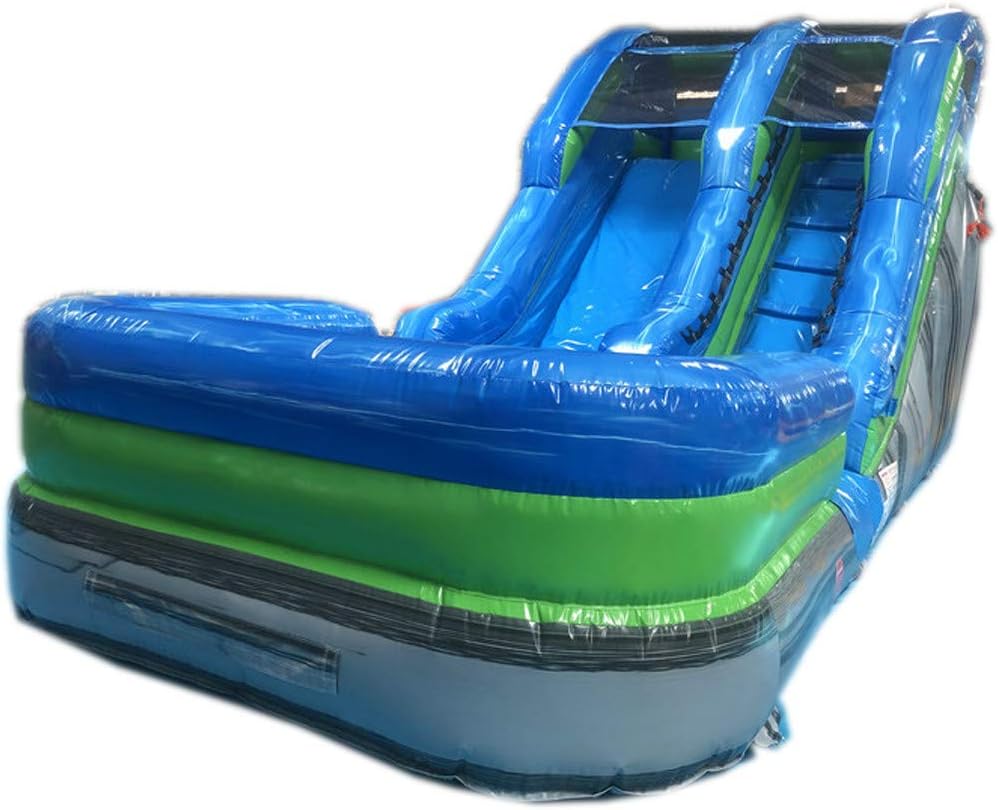 Commercial Grade 12 Foot High Blue, Green & Grey Marble Water Slide Bounce House Inflatable