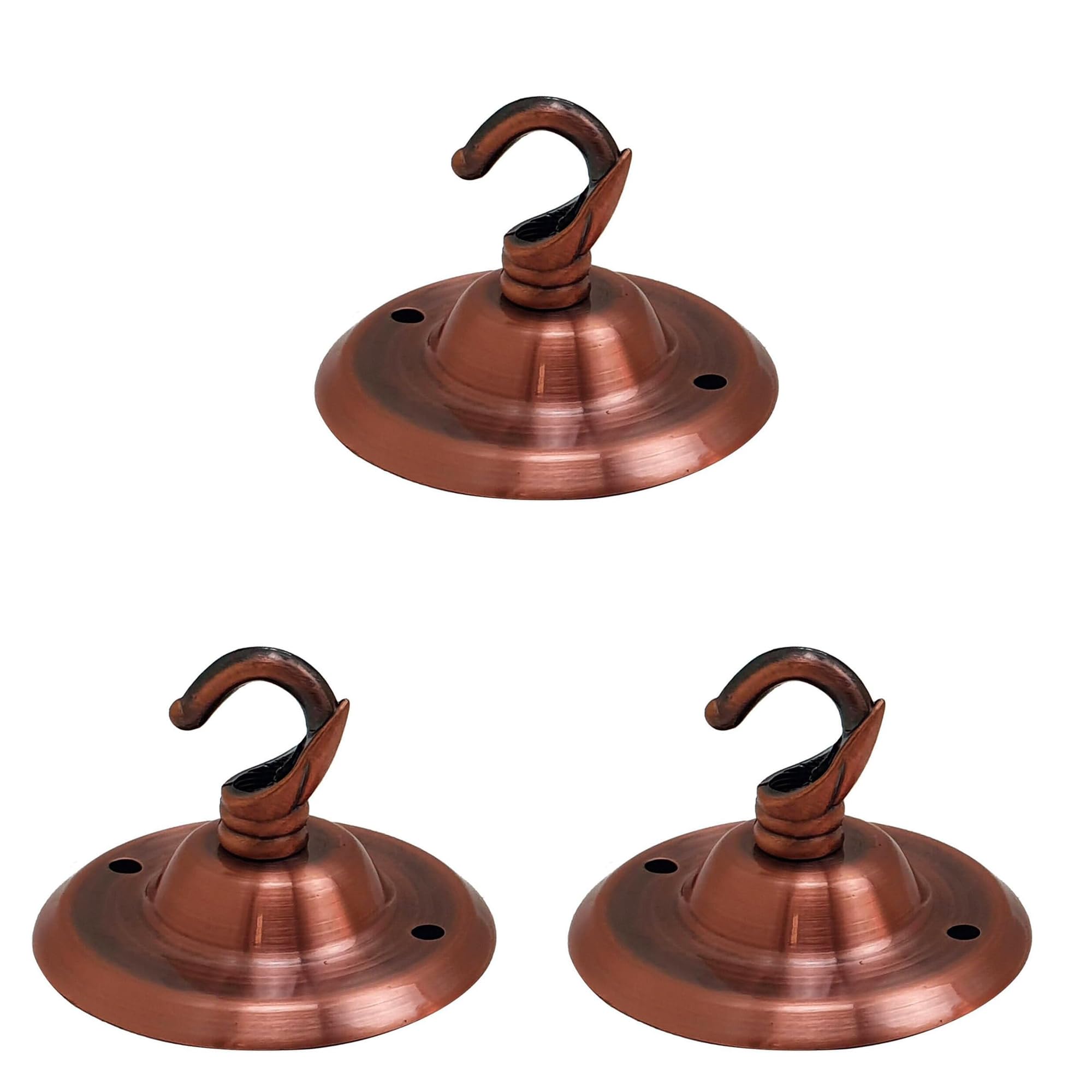 LEDSone Vintage 3 Pack Ceiling Rose Hook Plate Metal Copper 75mm Chandelier Light Fitting with Pre-Drilled Holes for Mounting Chandliers Pendant Lights Wall Lamps Hanging Lights Planters
