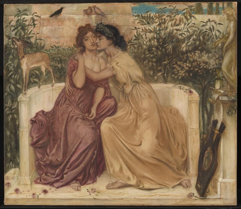 Tableau vintage Sapho et Erinna à Mytilène, impression murale de salon 60x90 cm