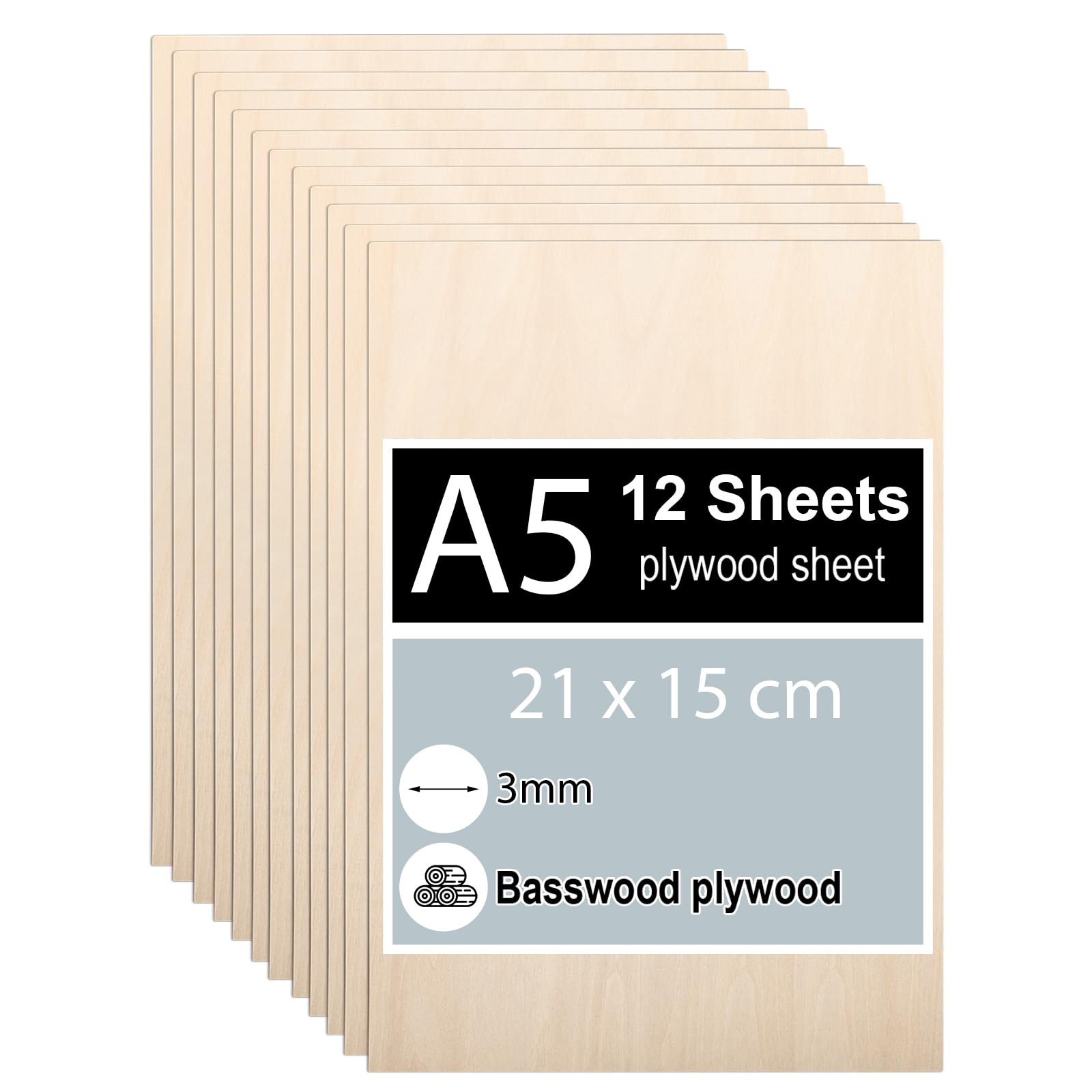 12 Fogli Compensato Tiglio A5 - 3mm Spessore | Per Modellismo E Fai Da Te | Legno Da Intaglio - Foto 2