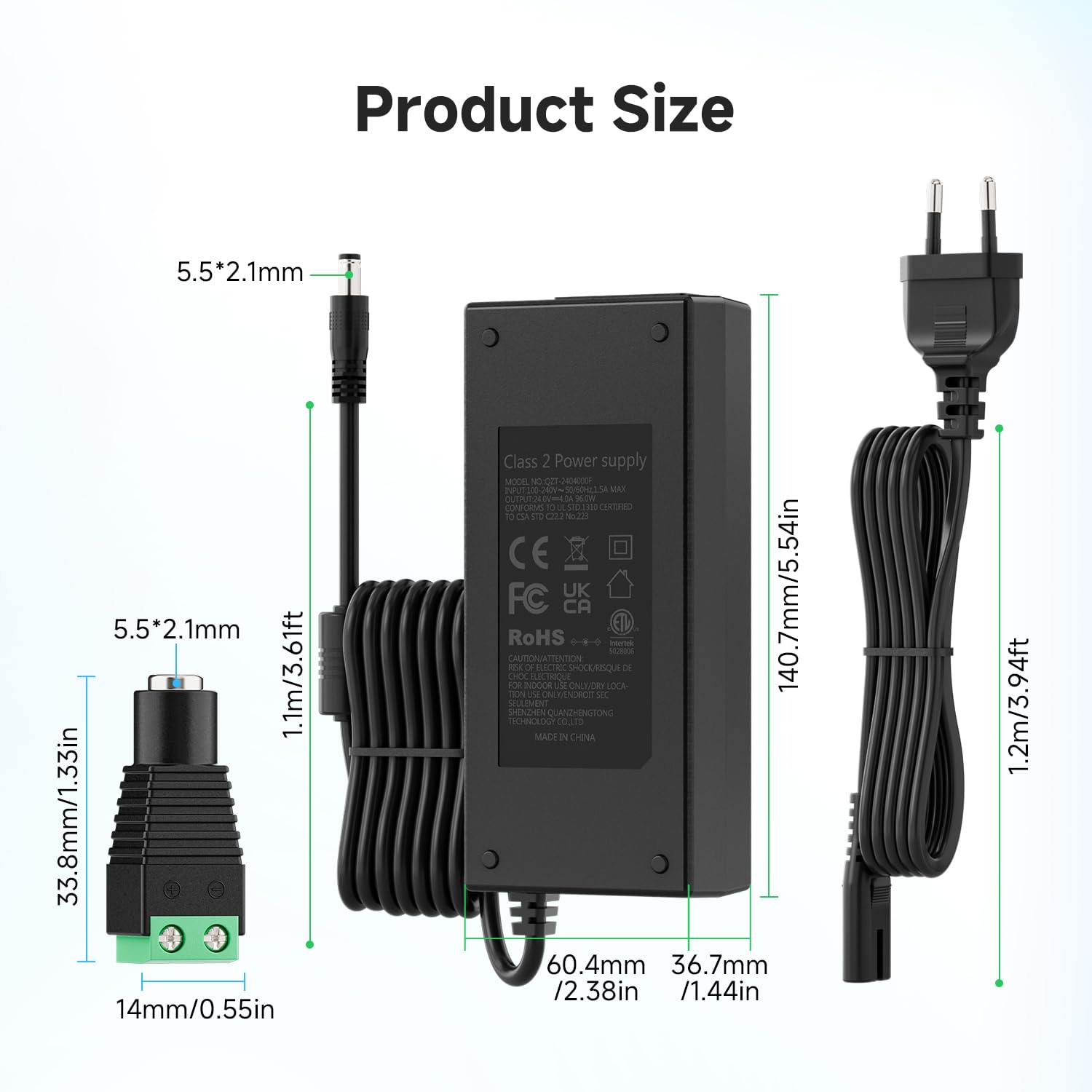 FCOB Adaptador convertidor de alimentación de 96W, 24V y 4A, de 100-240V AC a 24V DC, con conector de 5,5 x 2,1 mm para tiras de luces LED WS2811, WS2805, 5050, 3528, COB, RGBW y RGBCCT