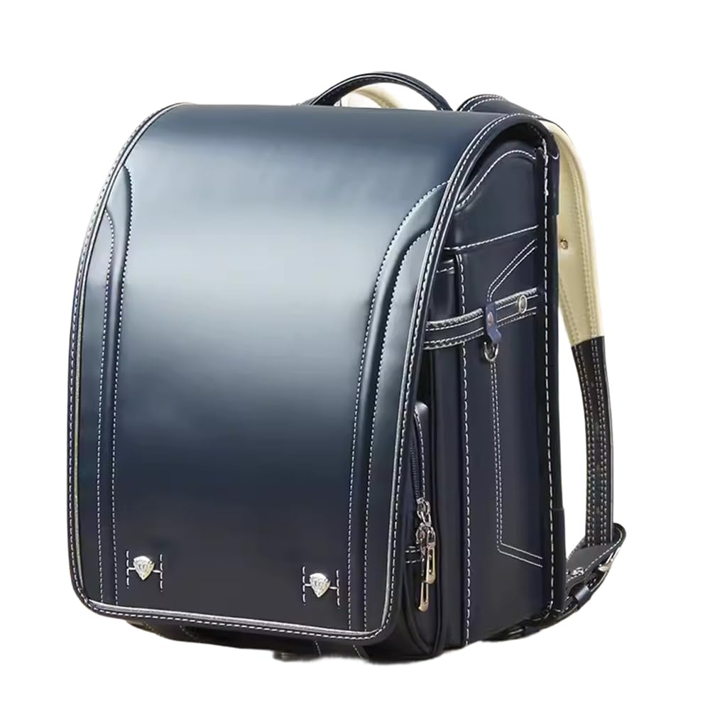 ZCBYBTRansel Randoseru Large Capacity Bookbag PU Leather Japanese School Bags Light Weight Backpack for Girls Boys,Blue,36 * 27 * 23CM