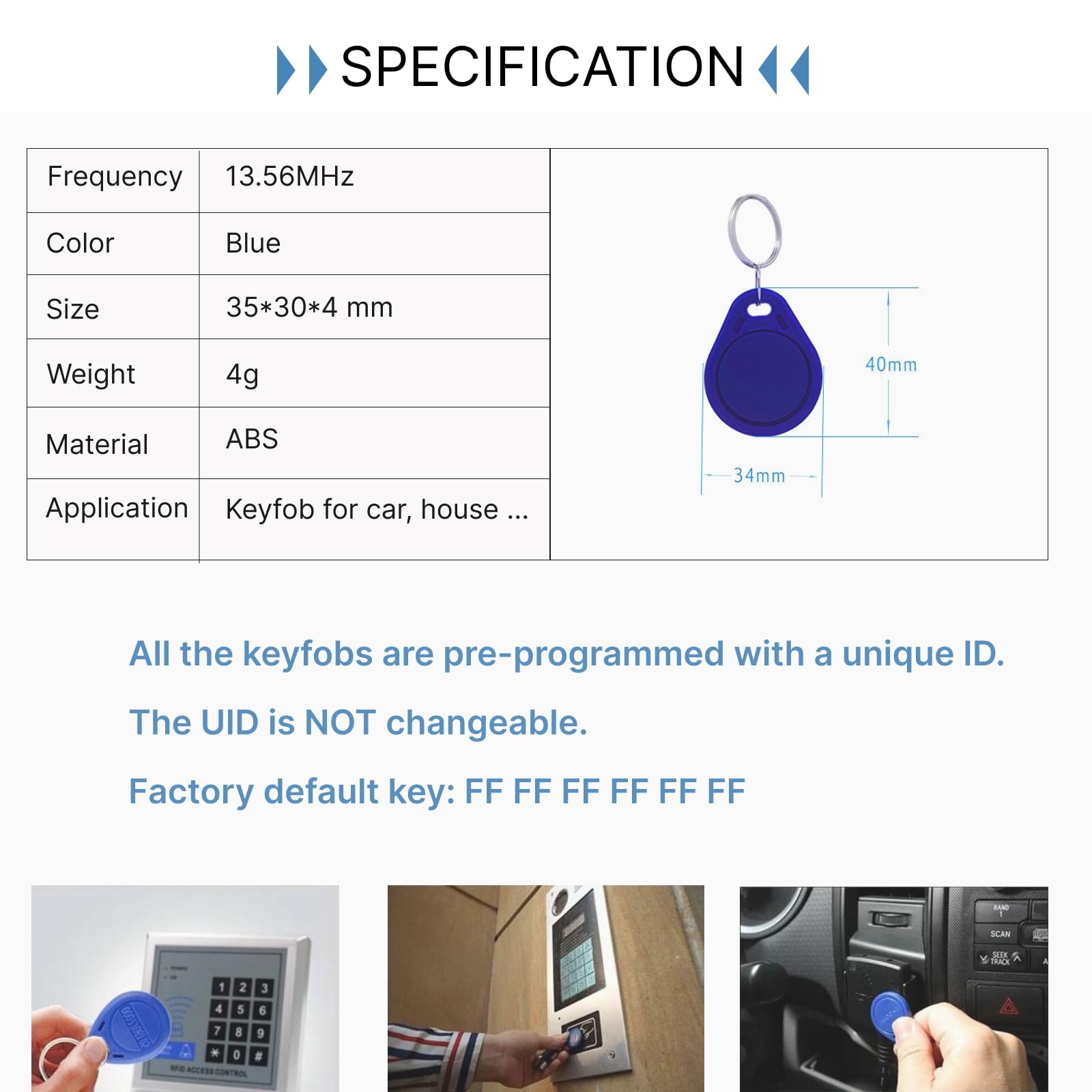20 piezas RFID 125KHz Etiquetas de llavero de identificación de proximidad, compatibles con chips EM4100, para sistema de control de acceso de entrada inteligente, tarjeta de llave