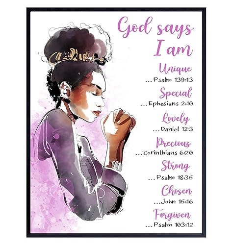 Christian Scripture Wall Art For Black Girls 11x14 - Inspirational Bible Verse Poster for African American Women, Apartment, Teen Bedroom, Living