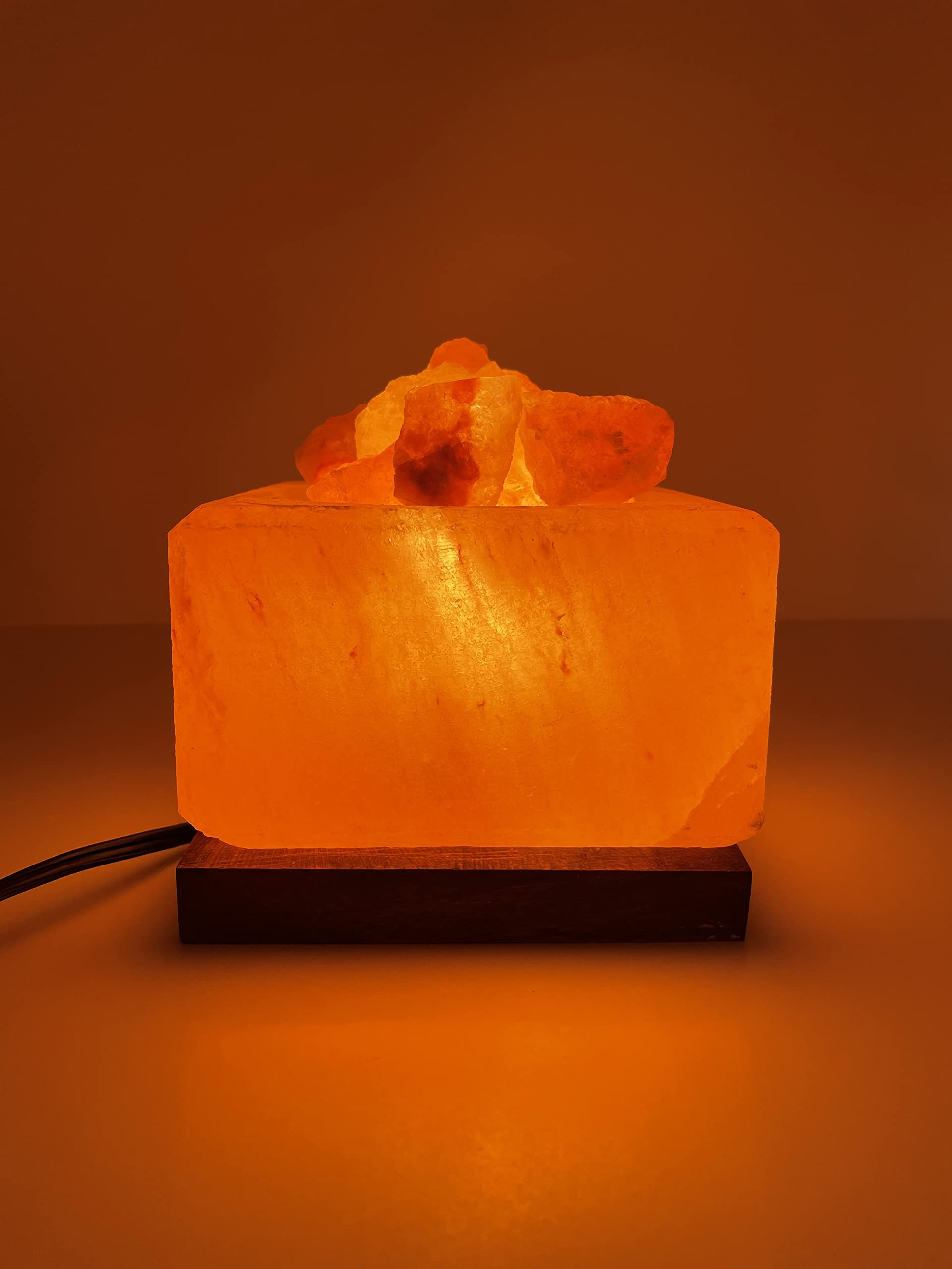 Himalayan Salt Bowl Lamp with Salt Chunks, Dimmer, ETL Certified, Home/Office Decor, Subtle Amber Lighting, Mood Lighting (Square Bowl with Natural Chunks)