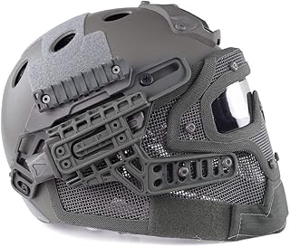 WLXW Airsoft Et Paintball Shooting Quick Shield Tactique + Masque Tactique en ABS avec Lunettes, Casque de Protection PJ Fast Molle, Jeu de Guerre de Chasse CS,Gray