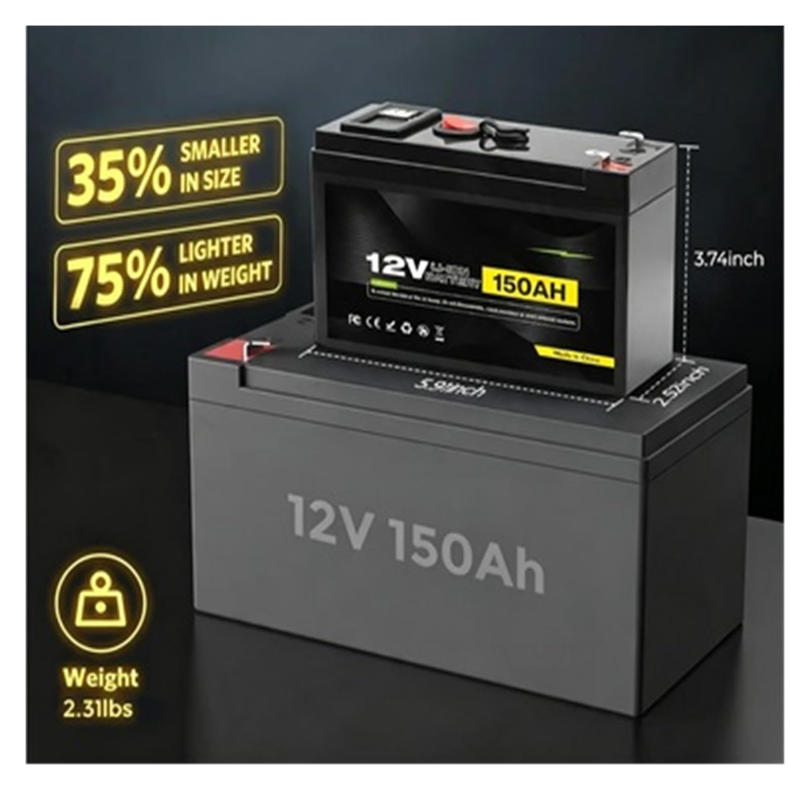 Batteria A Ciclo Profondo Batteria Al Litio LiFePO4 12V 150Ah 4000+ Cicli Profondi