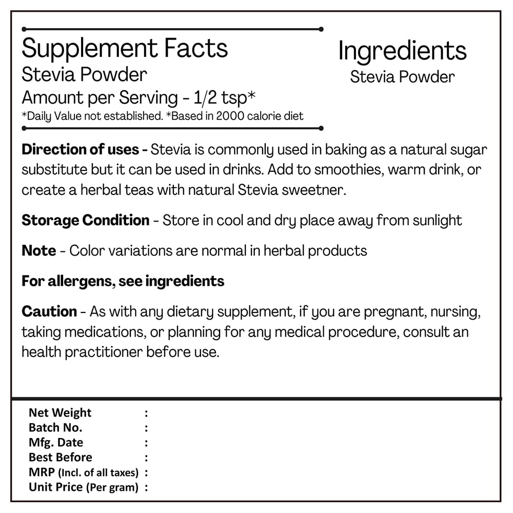 H&C Herbal Ingredients Expert Natural Stevia Leaf Powder - 227g | Substitute to Sugarfree Sweetner and Zero Calorie — Amazon image 3