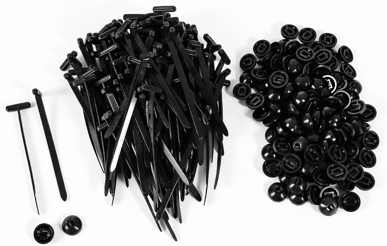 Nylon Universal Cable Tie Buckle T-Style Zip Tie Buckles with Pin & Button, UV-Resistant Cable Tie Buckle Zip Ties for Automotive Repair, Cable Management and Fastening 120pcs pack