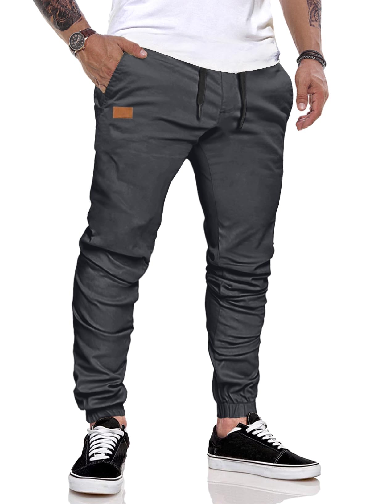 JMIERR Hose Herren Chino Cargo Hose Jogginghose Herren Baumwolle Sporthose Casual Freizeithose Elastische Taille mit Kordelzug Sweatpants Herren mit Taschen