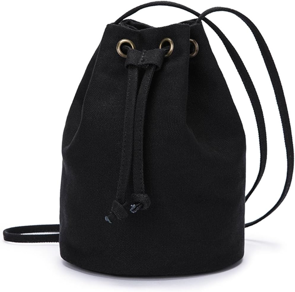 YONBEN Black Drawstring Crossbody Bag Nylon Fabric Large Capacity Organizer Bag with Gold Tone Hardware | Nylon Fabric, Organizer Bag, Gold Tone Hardware