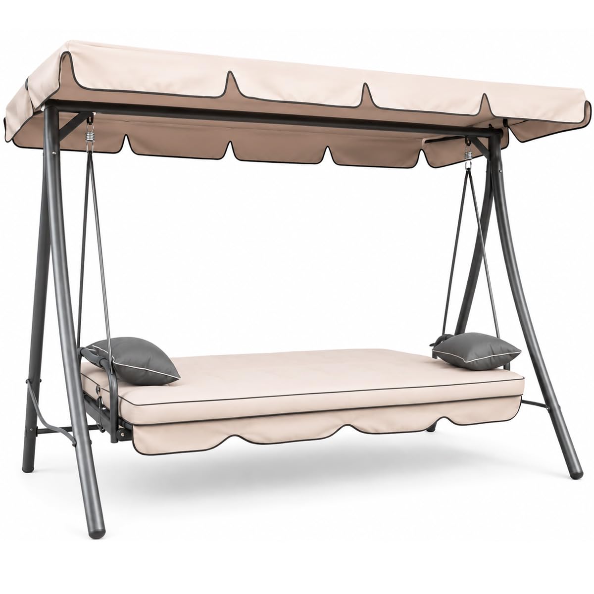 Letto Da Giardino 3 Posti Beige Panama Schienale Reclinabile Tetto Parasole Regolabile Set Cuscini 203 x 115 x 170 cm