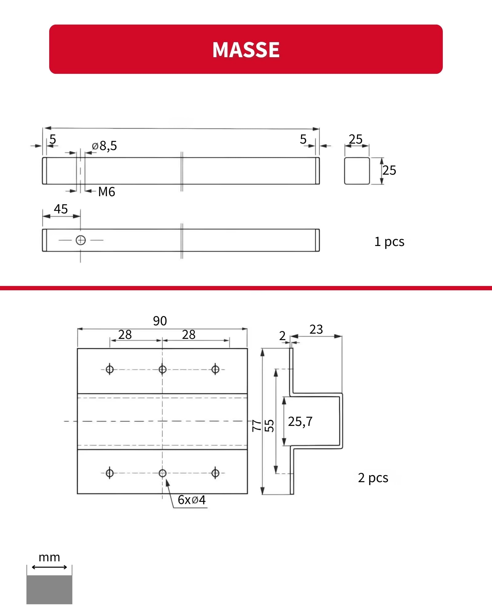 Gedotec Tischverlängerung 810 mm - 2 Stück Tischplattenverlängerung inkl. Befestigungsmaterial - Stahl schwarz matt - Verlängerung Esstisch aus Stahl, Tisch-Erweiterung für unter die Tischplatte