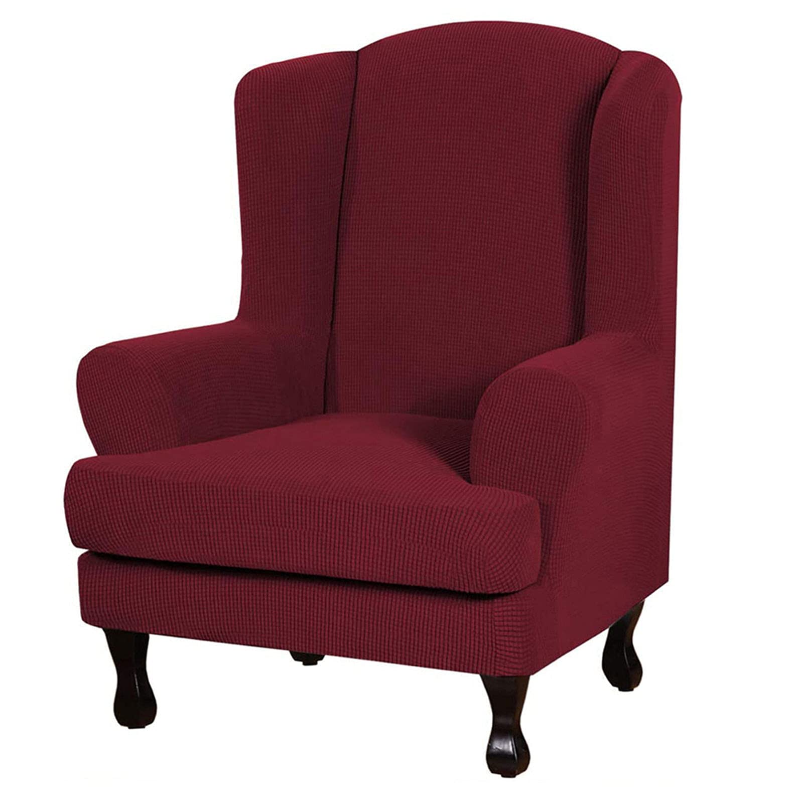 Jhld Red Wine Wing Chair Slipcover, Jacquard Stretch Waterproof Quick Set Wingback Cover - Machine Washable, 2 Piece
