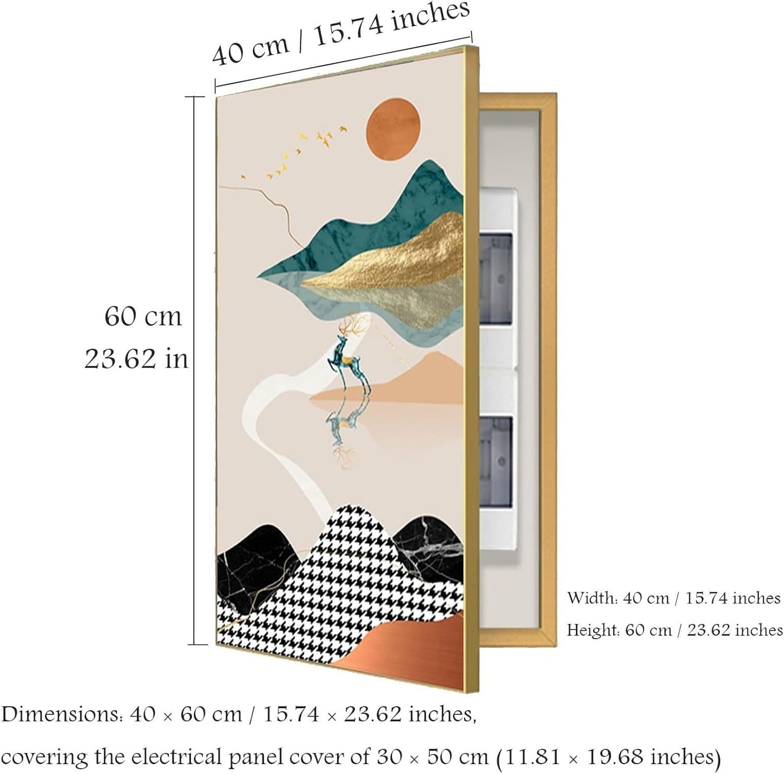 IXOAKQ Electrical Panel Cover Decorative Wall Mounted Electrical Panel Cover, Electrical Panel Cover Decorative Hide Meter Electric Box Decorative Painting(E(Gold),50x70cm) (D(Gold) 40x60cm)
