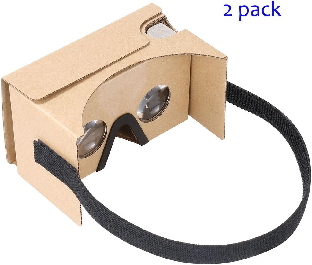 Google Cardboard v2 by IHUAQI 2 Pack with Headstrap Fully Assembled Compatible with Android and iPhone Up to 6inch Including Comfortable Nose Foam and Forehead Pad