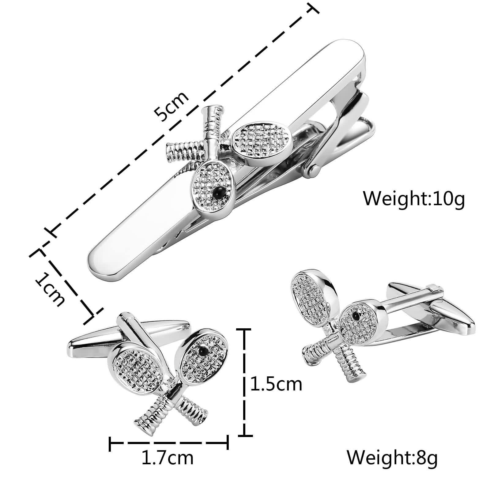 Set di gemelli e cravatte, fermacravatta Groomsmen argento acciaio inossidabile racchetta da tennis classico smoking accessori sposo regalo del papà, Senza pietre preziose