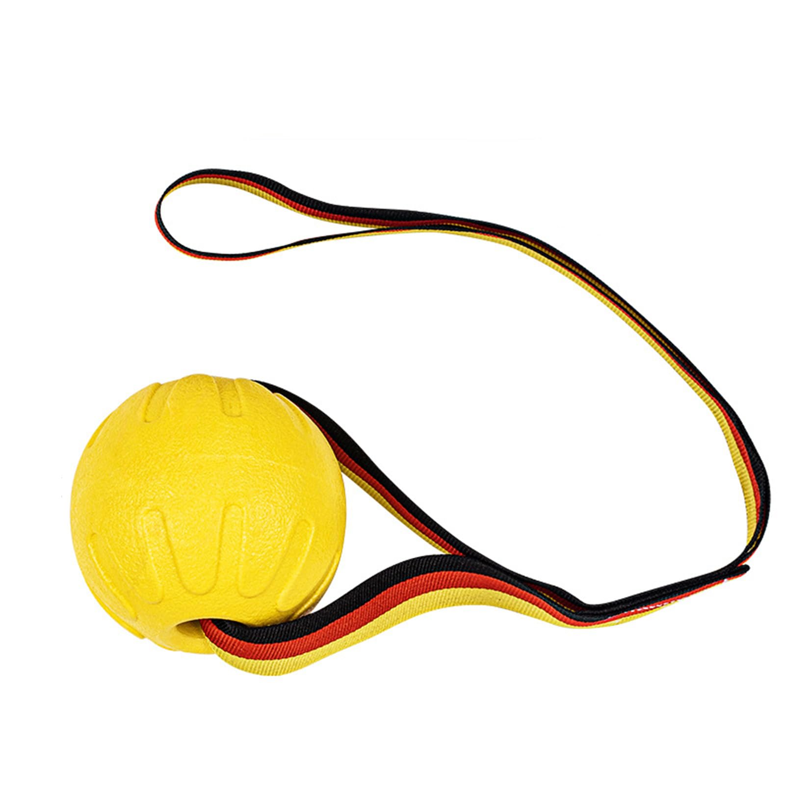 Dog Toy Ball with Rope, Yellow, Throwing Ball with Tricolour Loop for Training and Fetch
